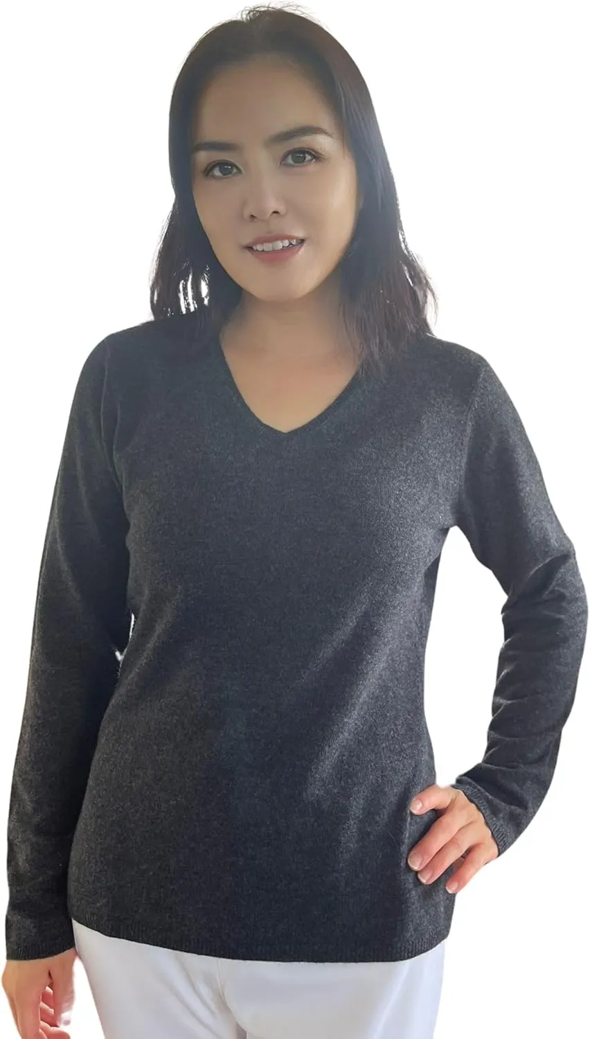100% Cashmere Long Sleeve Pullover V Neck Sweater. Comfort, Luxury,Soft Silky Texture. Essential Classic Pullover