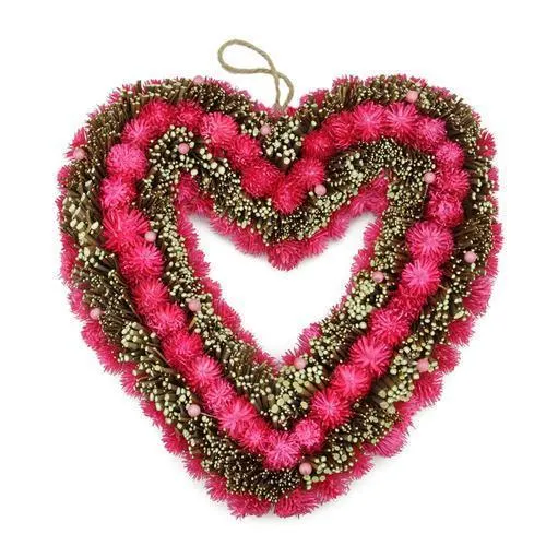 13.5" Pink Flowers  Berries and Twig Heart-Shaped Artificial Spring Floral Wreath