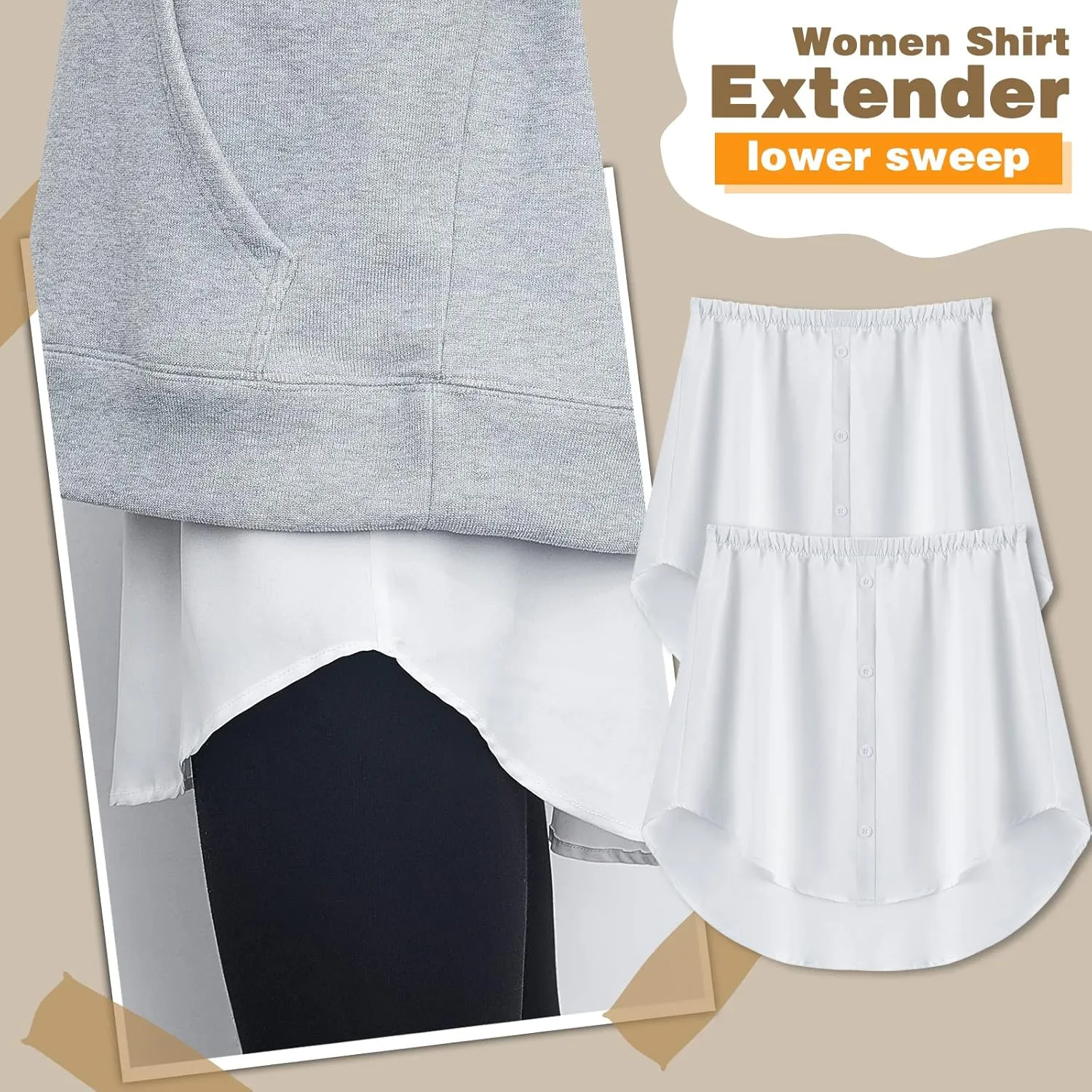 2 Pcs Shirt Extender for Women Adjustable Layering Fake Top Lower Sweep Shirt Half Length Skirt