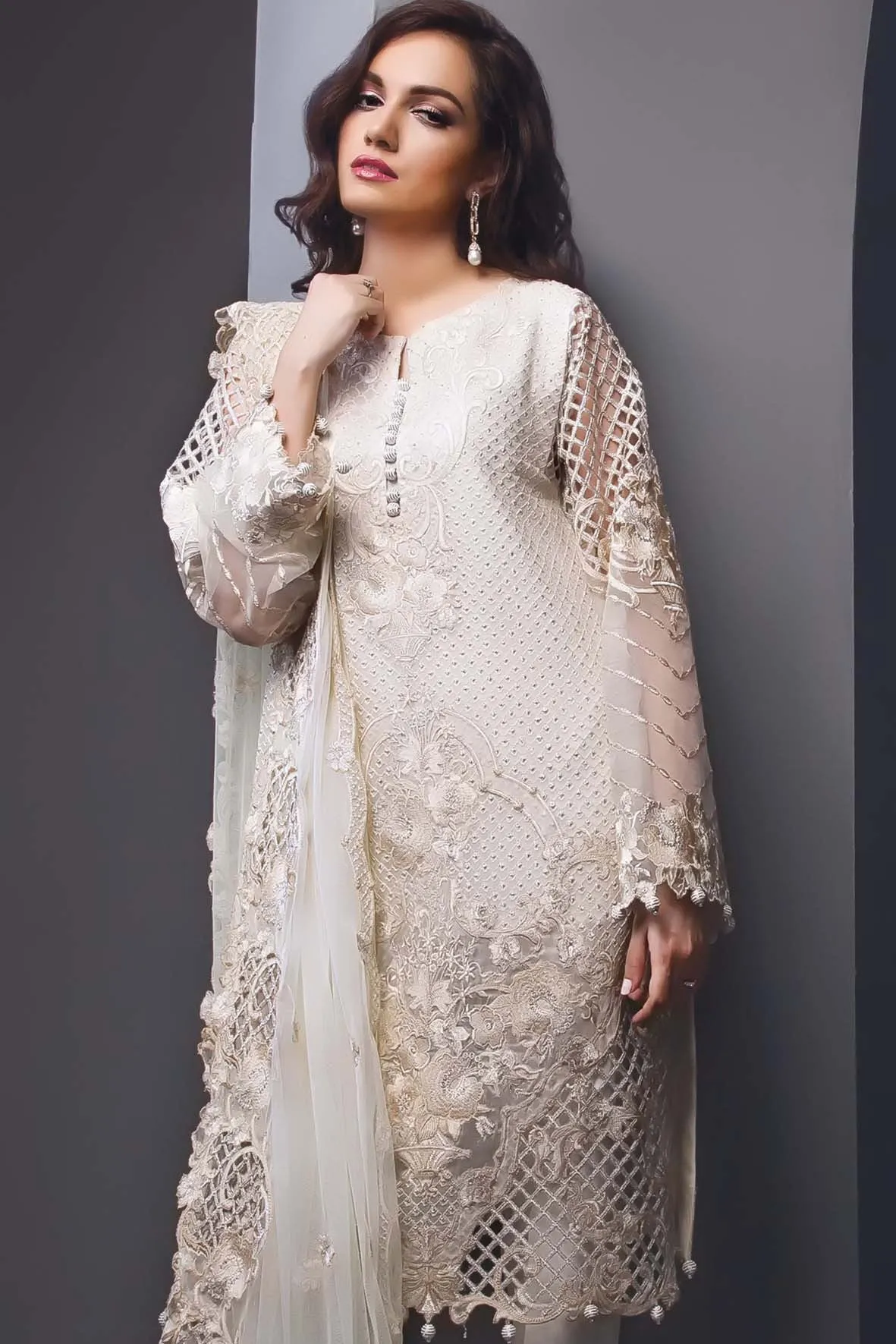 Anaya Festive Chiffon Collection –Ivory Mist