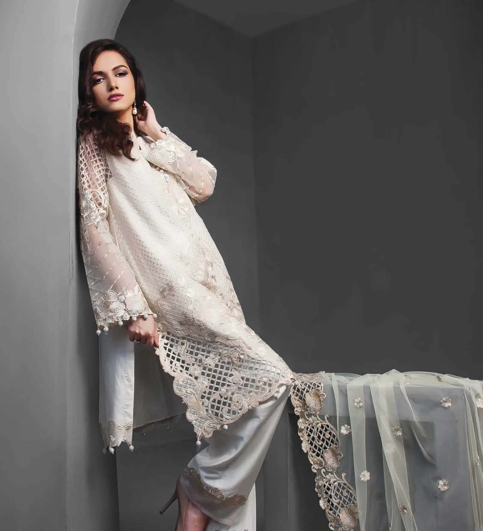 Anaya Festive Chiffon Collection –Ivory Mist