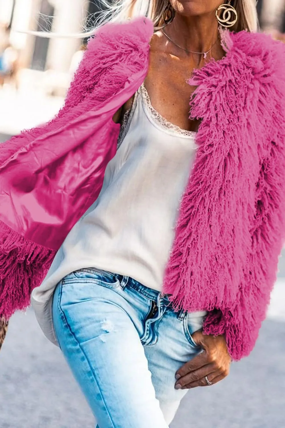 Aoang Women's 2025 Winter Coats Fleece Cropped Jacket Faux Fur Long Sleeve Shaggy Warm Outerwear Fall Clothes