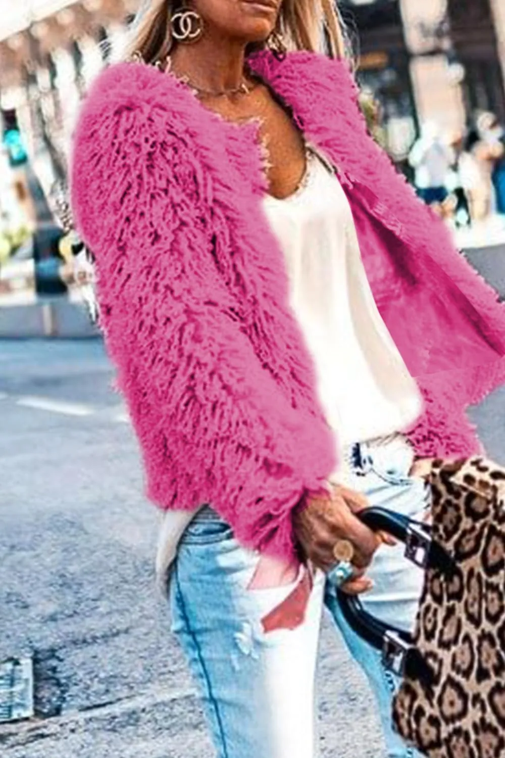 Aoang Women's 2025 Winter Coats Fleece Cropped Jacket Faux Fur Long Sleeve Shaggy Warm Outerwear Fall Clothes