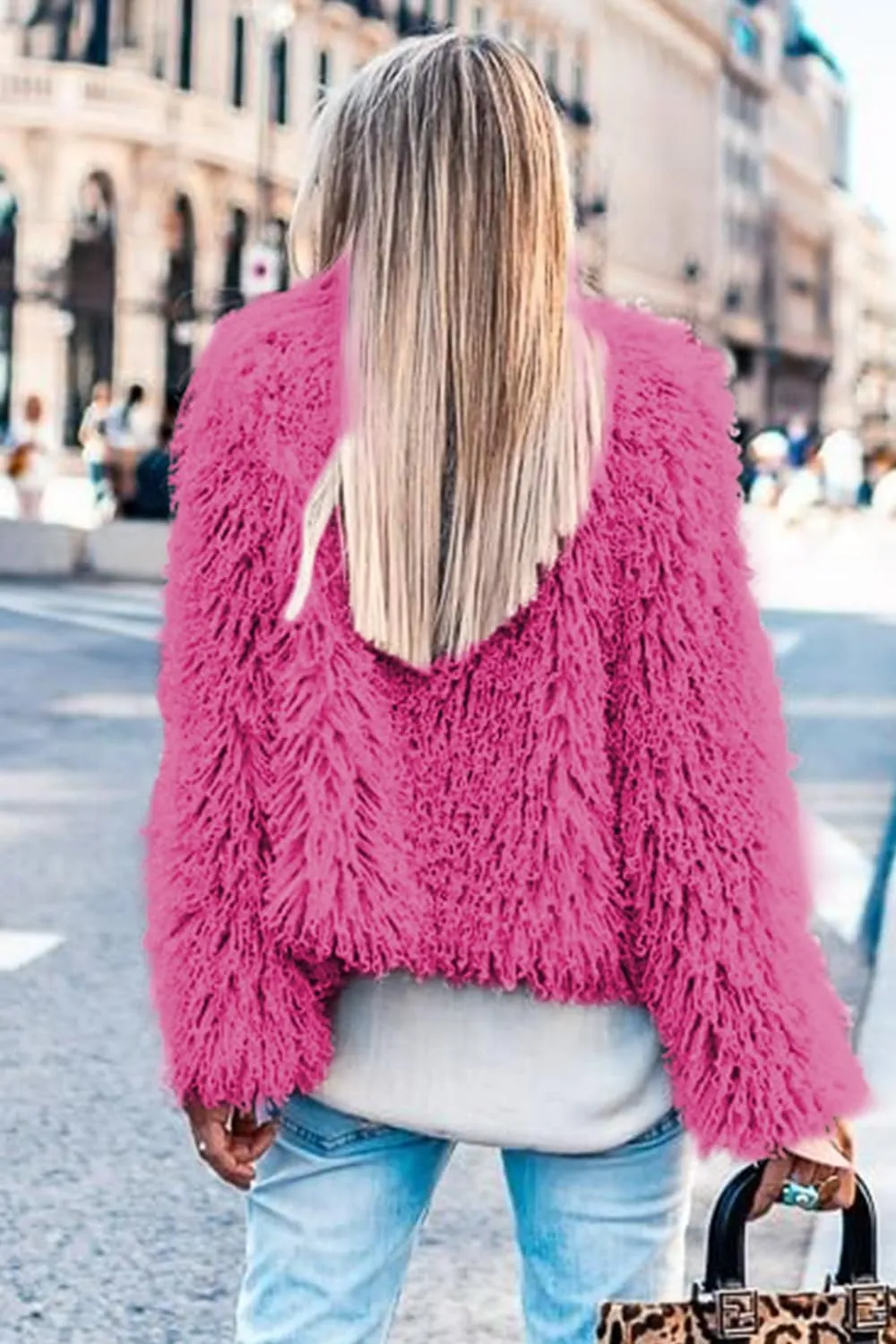 Aoang Women's 2025 Winter Coats Fleece Cropped Jacket Faux Fur Long Sleeve Shaggy Warm Outerwear Fall Clothes