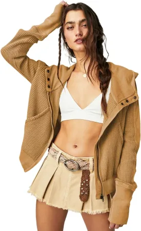 AZUKI Womens Hooded Long Sleeve Fit Activewear - Casual And Stylish Zip-Up Sweatshirt With Waffle Grid Fabric