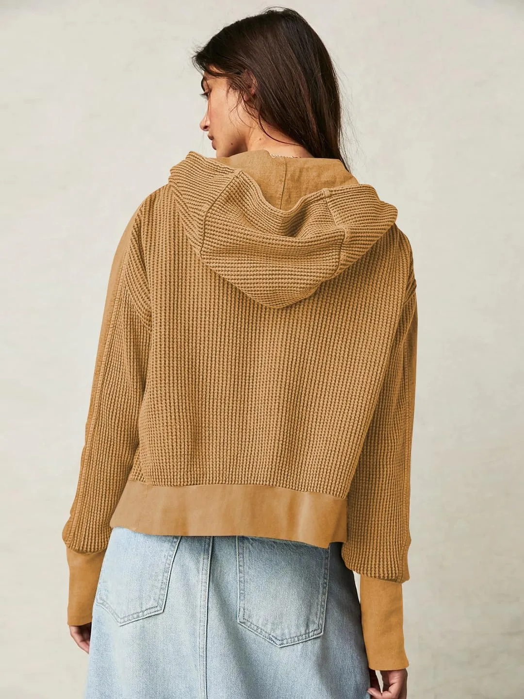 AZUKI Womens Hooded Long Sleeve Fit Activewear - Casual And Stylish Zip-Up Sweatshirt With Waffle Grid Fabric