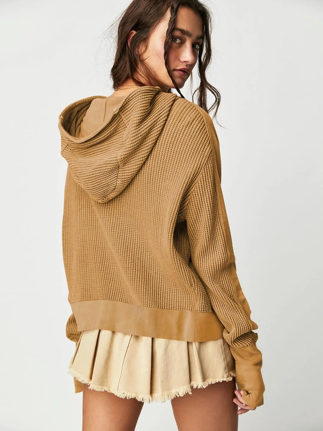 AZUKI Womens Hooded Long Sleeve Fit Activewear - Casual And Stylish Zip-Up Sweatshirt With Waffle Grid Fabric