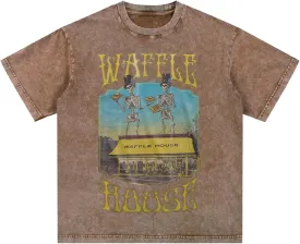 Bellelement Waffle House Vintage Acid Wash T-Shirt Hip Hop Tee Tops