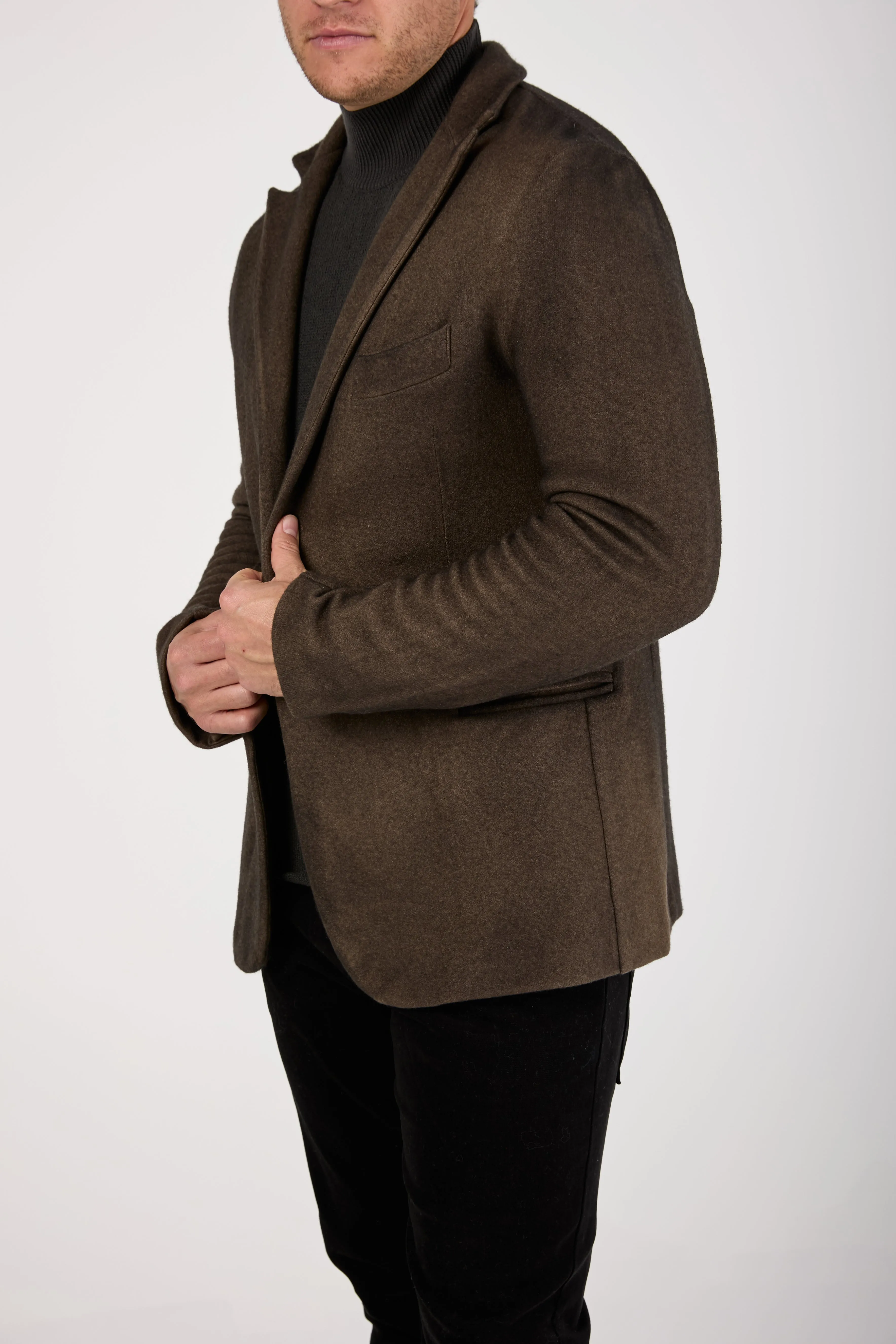 Black Shadow Felted Rever Jacket in Moss