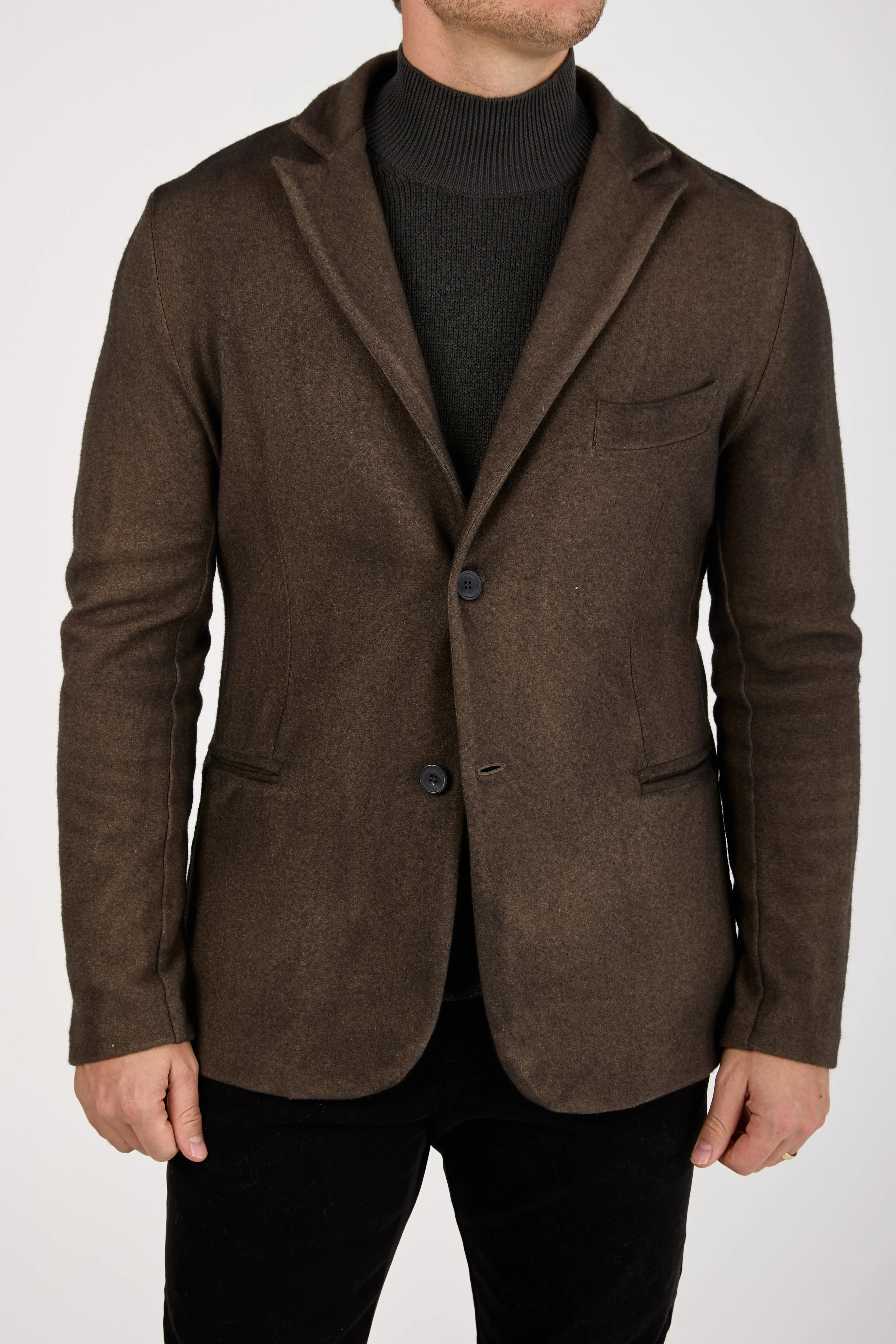 Black Shadow Felted Rever Jacket in Moss