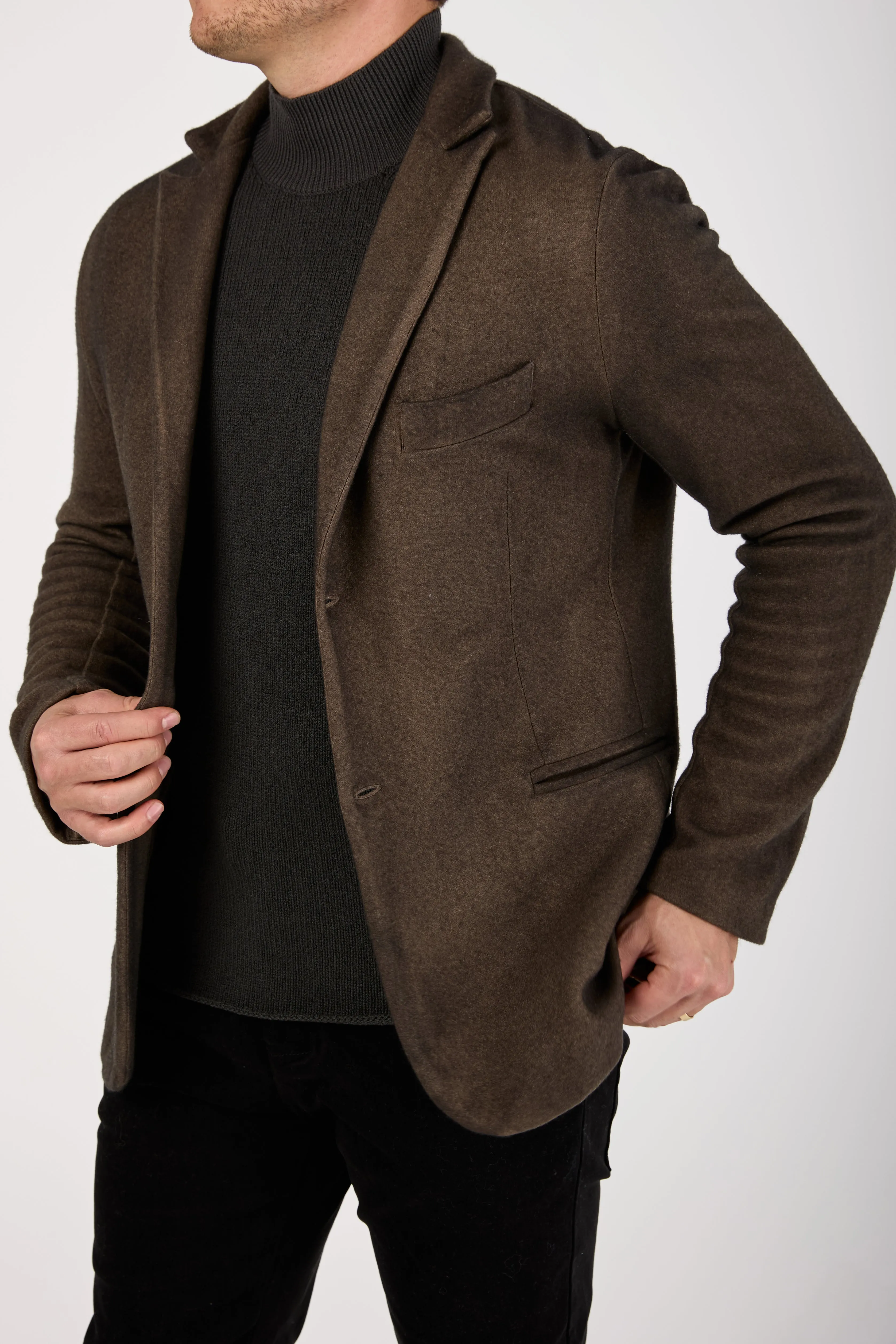 Black Shadow Felted Rever Jacket in Moss