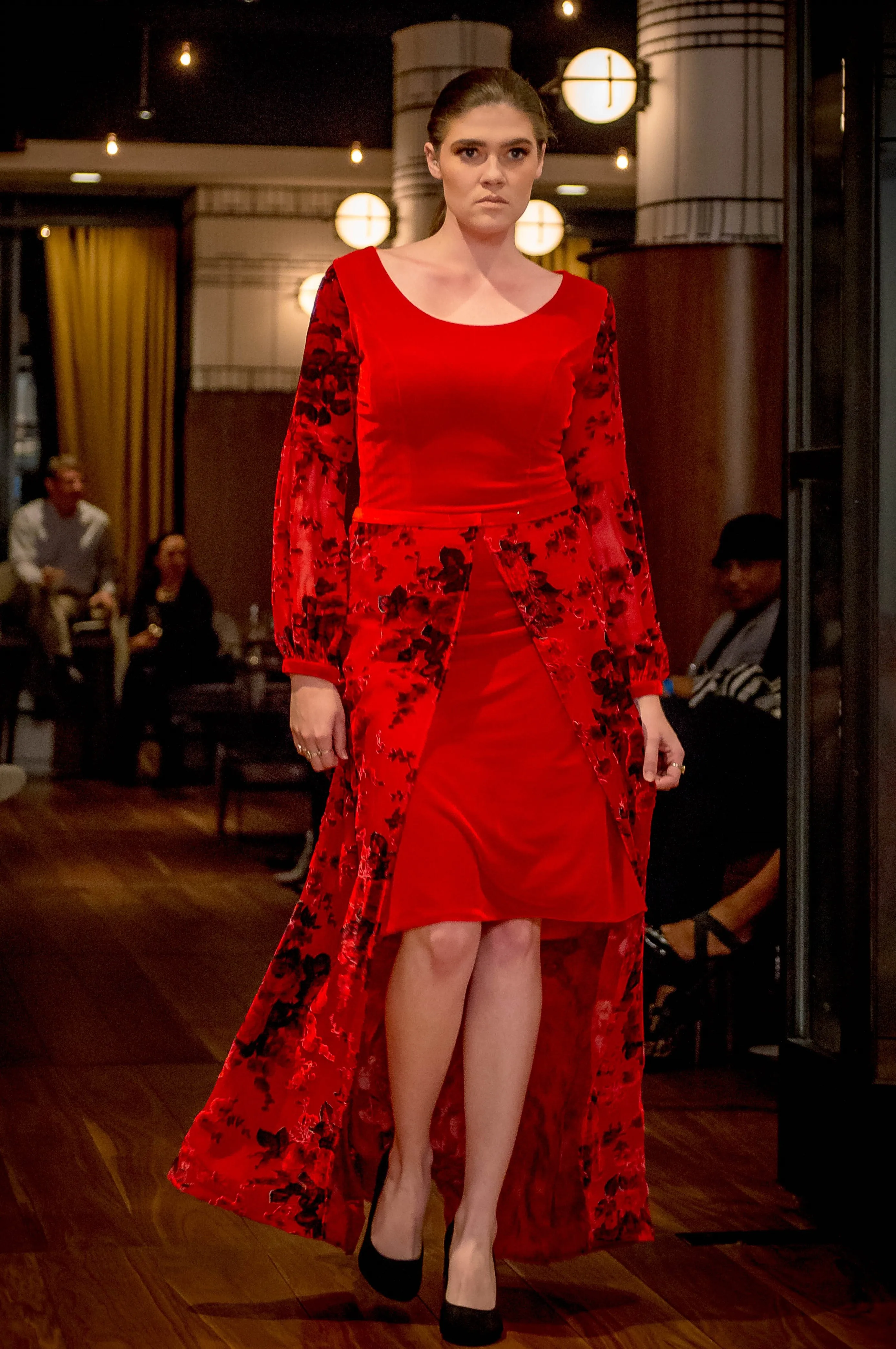 CAMELLIA Two-Piece Red Pure Silk Velvet Couture Evening Gown