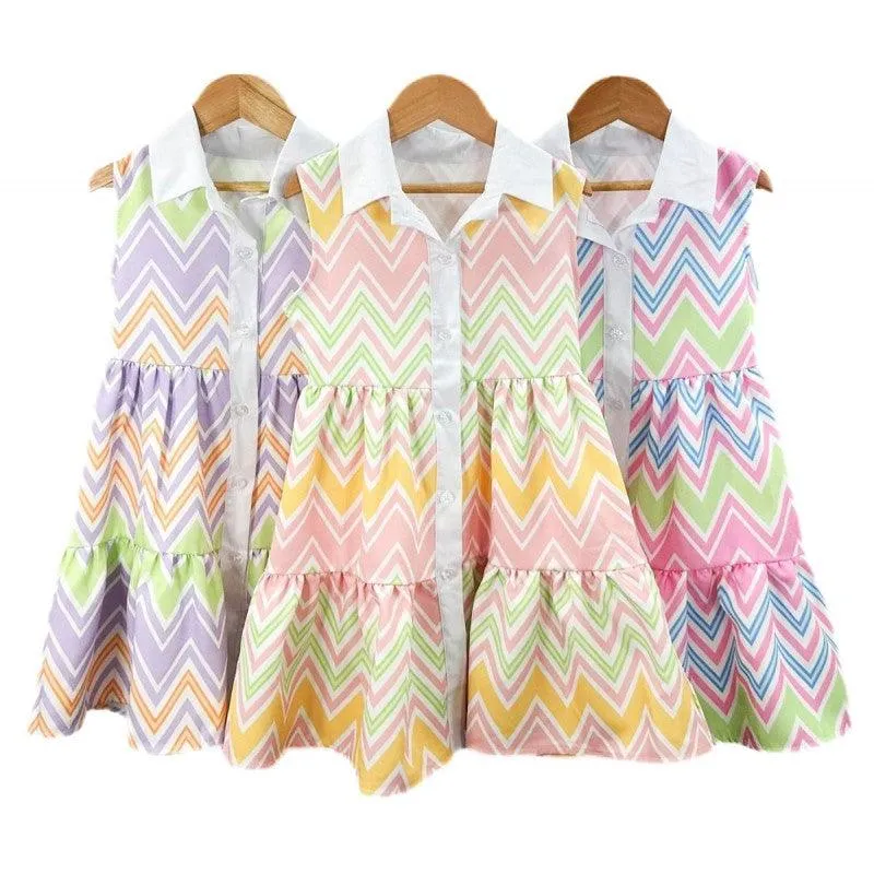 CLEARANCE SALE - Girls SS24 -  Zig Zag Multi Colour Lilac Summer Dress