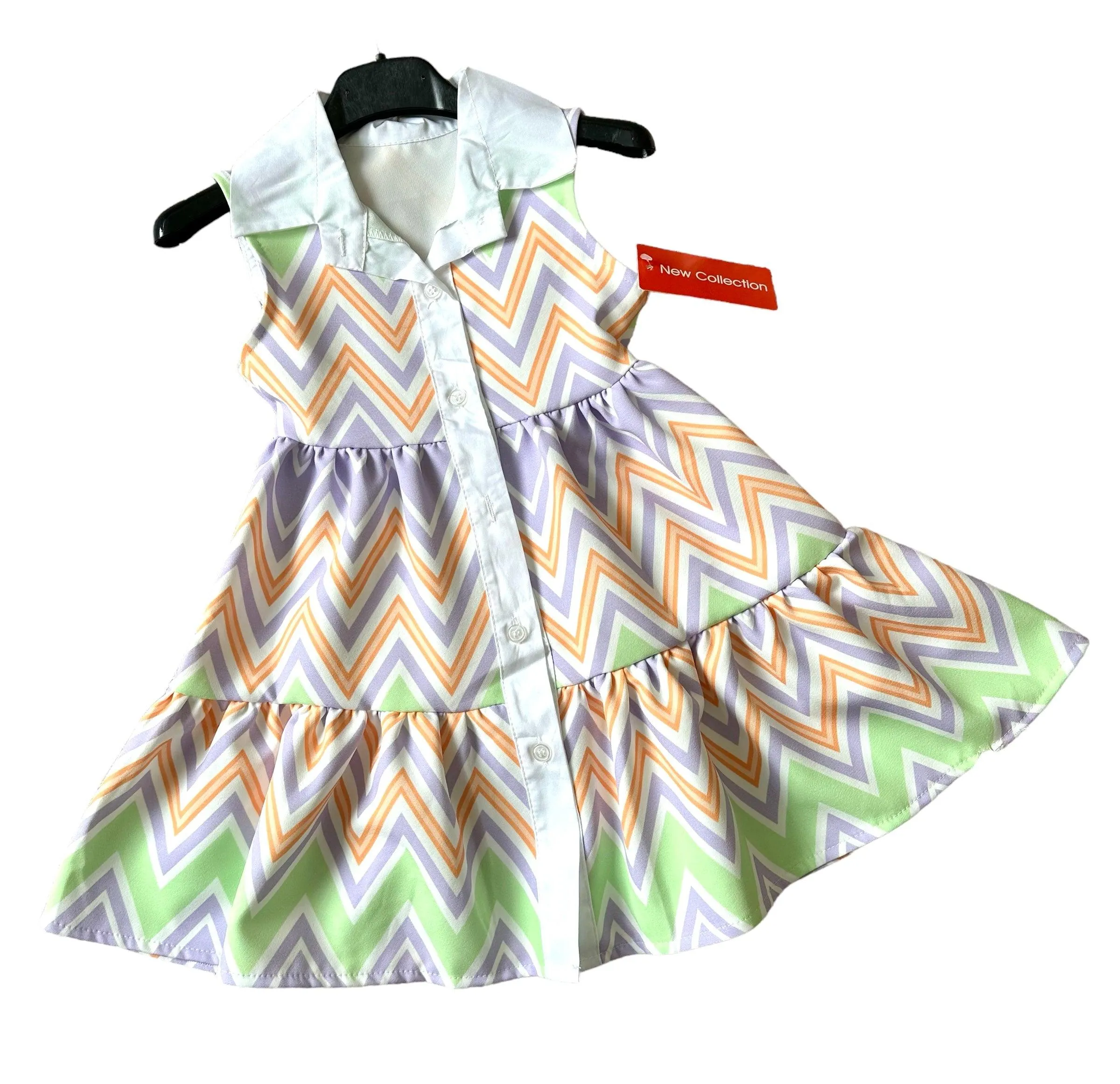 CLEARANCE SALE - Girls SS24 -  Zig Zag Multi Colour Lilac Summer Dress
