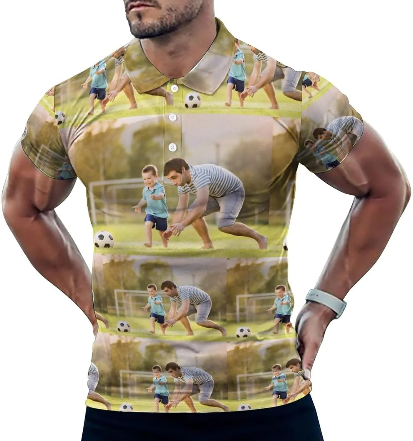Custom Photo T Shirt for Men Personalized Faces Polo Tshirts Funny Shirt Gift for Husband Dad Boyfriend(Regular/Plus Size)