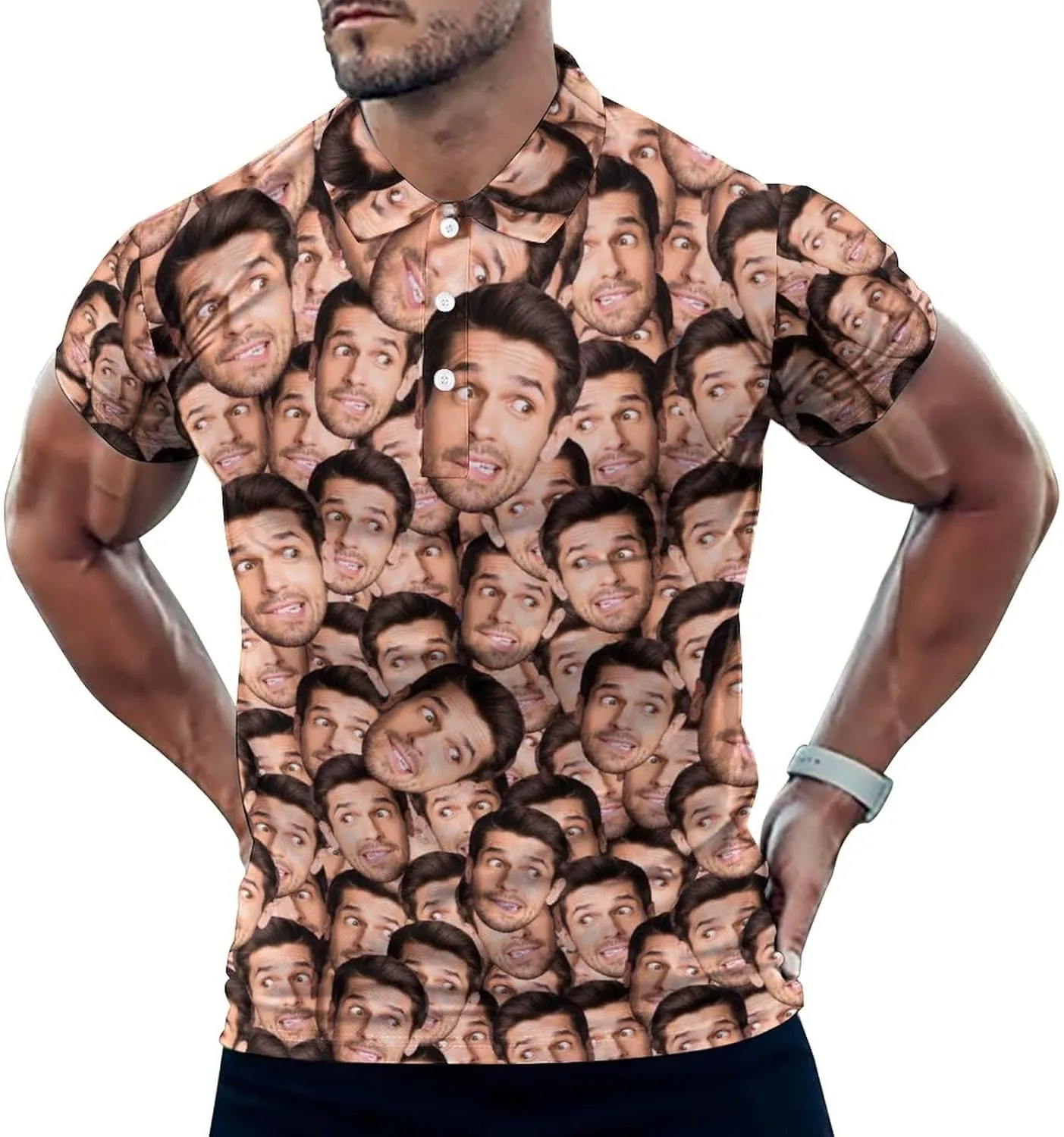Custom Photo T Shirt for Men Personalized Faces Polo Tshirts Funny Shirt Gift for Husband Dad Boyfriend(Regular/Plus Size)
