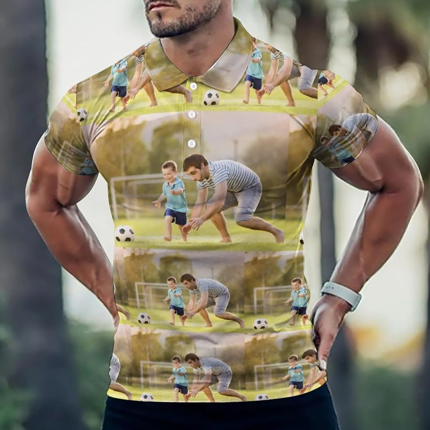 Custom Photo T Shirt for Men Personalized Faces Polo Tshirts Funny Shirt Gift for Husband Dad Boyfriend(Regular/Plus Size)
