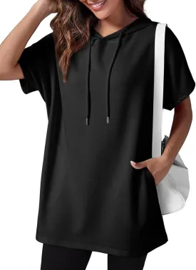 Dokotoo Womens Tops Dressy Casual Short Sleeve Oversized Tshirts Summer Hoodie Dress Tunics Tops Loose Fit Long Shirts