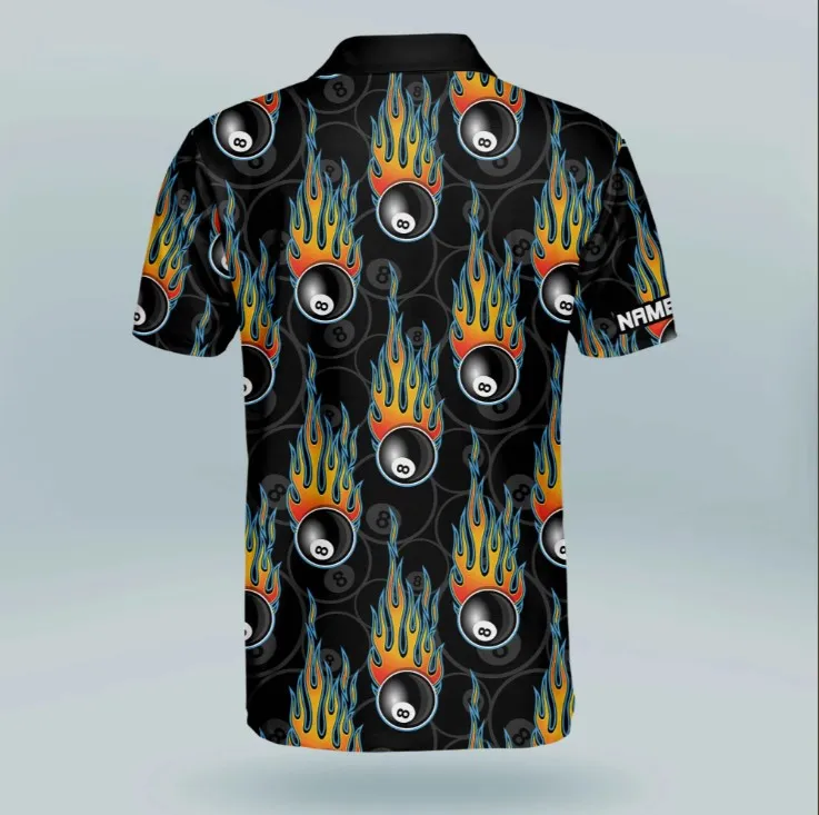 Funny 8 Ball Pool Billiard Polo shirt, Custom name Billiard uniform, Billiard clothing
