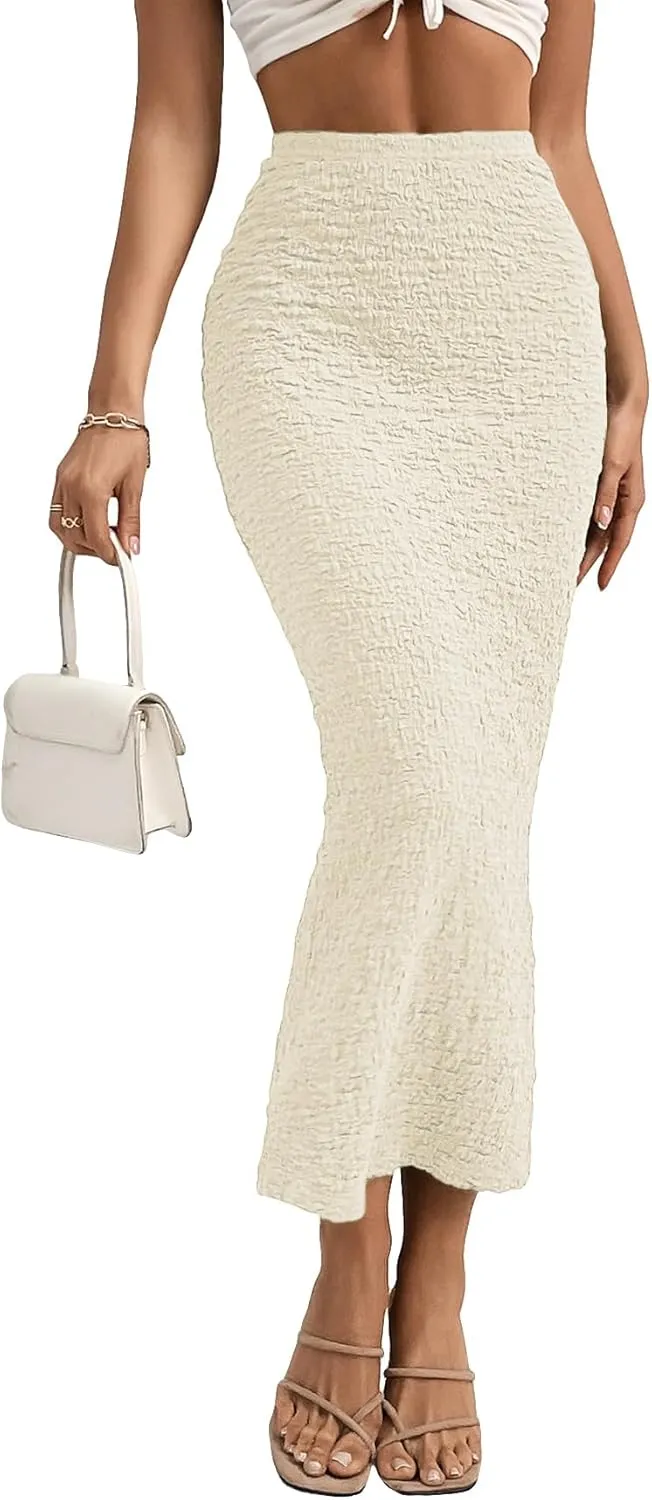 GORGLITTER Women's High Waisted Long Pencil Skirts Ribbed Knit Flowy Bodycon Maxi Skirt Summer Trendy 2025