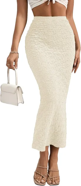 GORGLITTER Women's High Waisted Long Pencil Skirts Ribbed Knit Flowy Bodycon Maxi Skirt Summer Trendy 2025