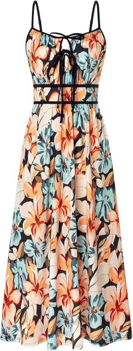 GRACE KARIN Women's 2025 Summer Casual Floral Boho Dress Spaghetti Strap Flowy Beach Maxi Dresses