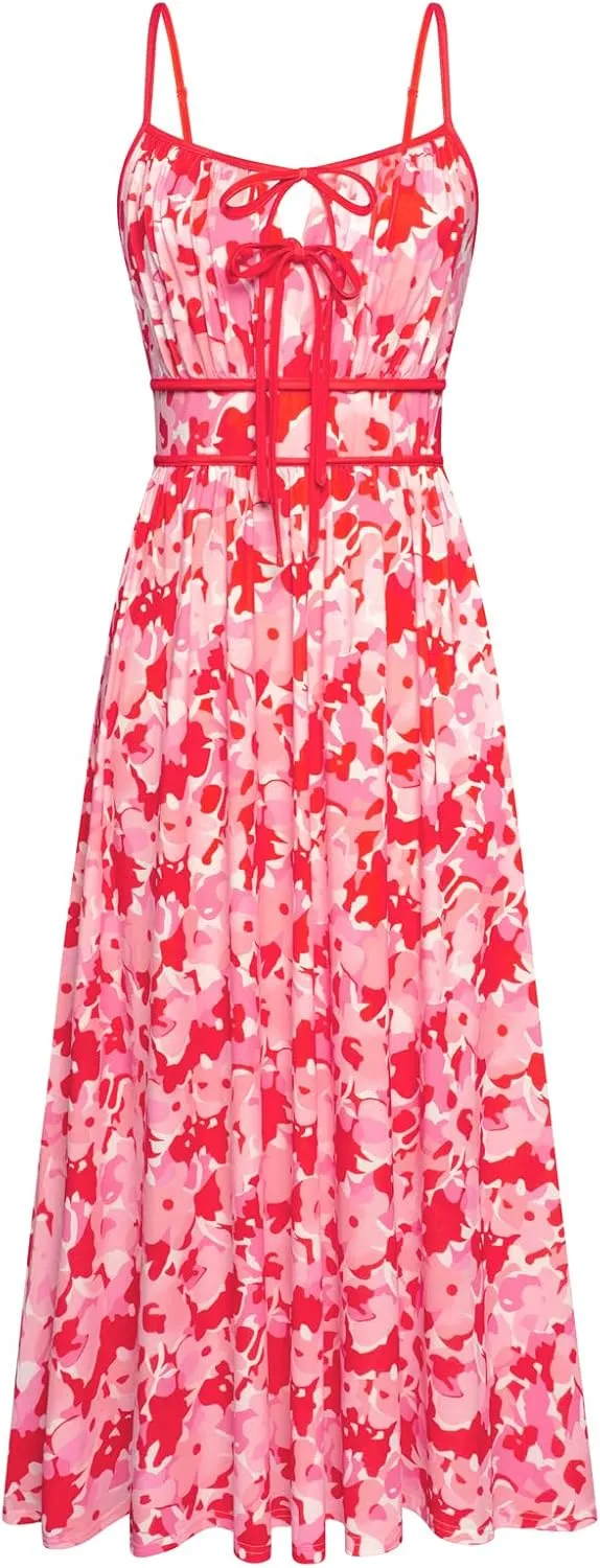 GRACE KARIN Women's 2025 Summer Casual Floral Boho Dress Spaghetti Strap Flowy Beach Maxi Dresses