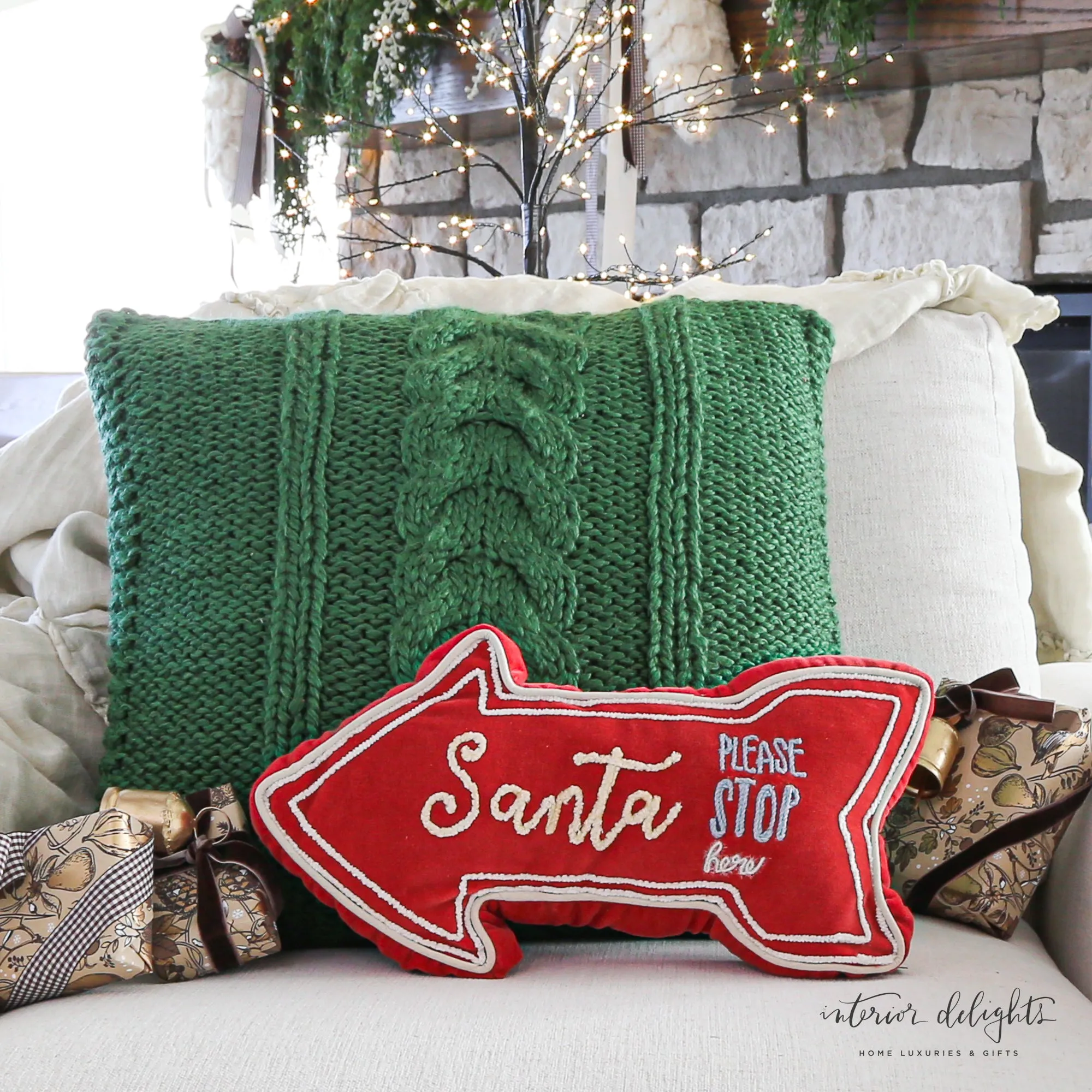 Green Cable Knit Pillow
