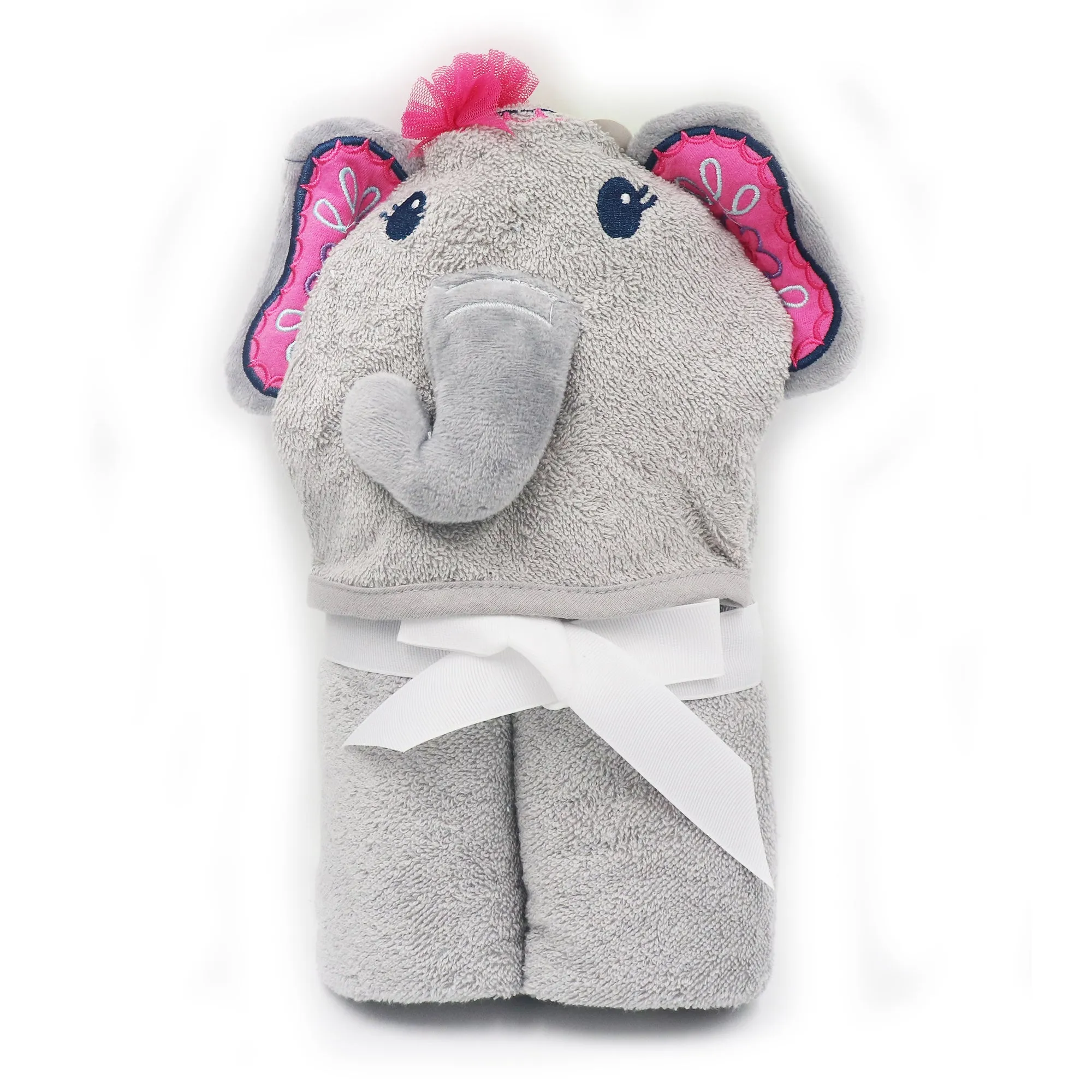 Grey Elephant Cotton Hooded Baby Bath Towel with Baby Loofah