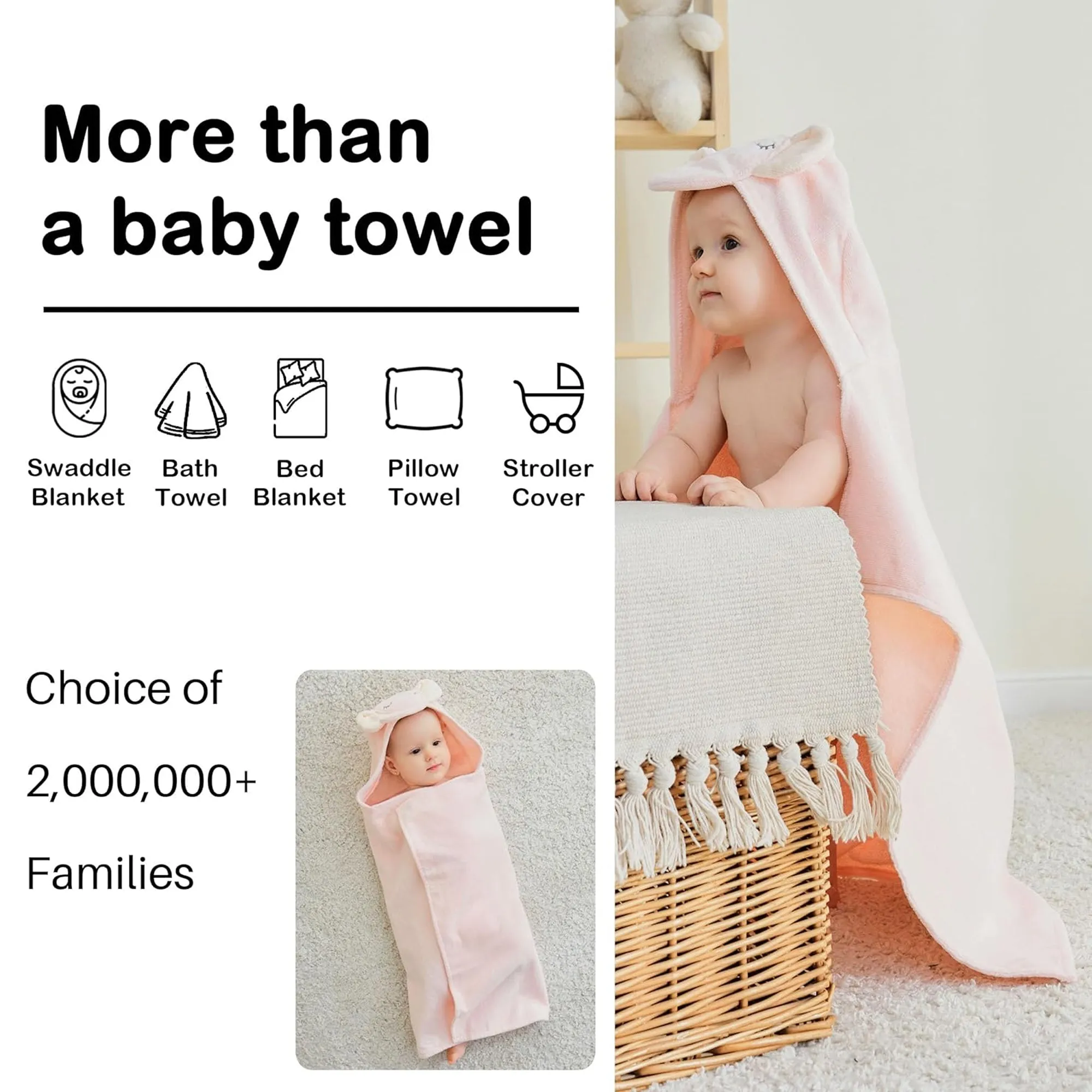 Grey Elephant Cotton Hooded Baby Bath Towel with Baby Loofah