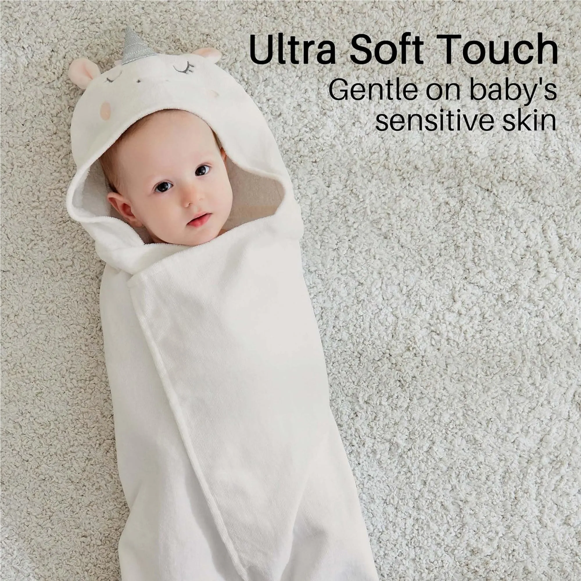 Grey Elephant Cotton Hooded Baby Bath Towel with Baby Loofah
