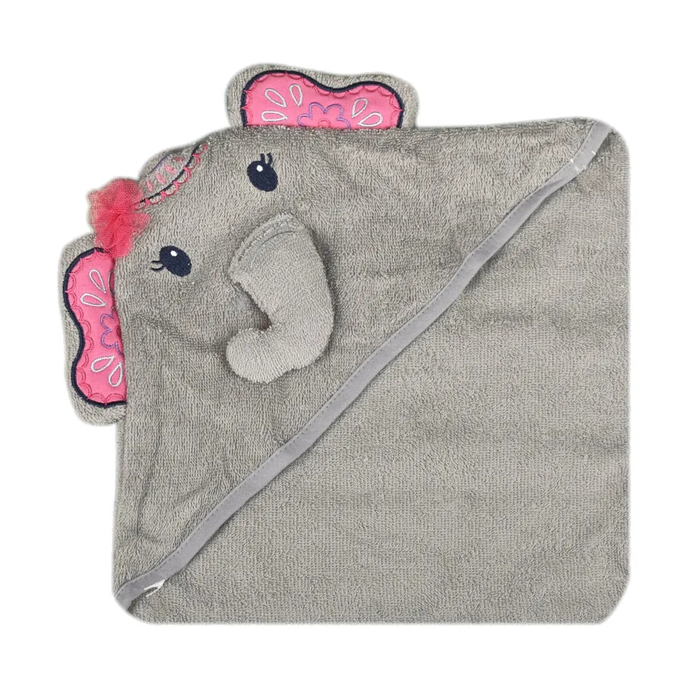 Grey Elephant Cotton Hooded Baby Bath Towel with Baby Loofah