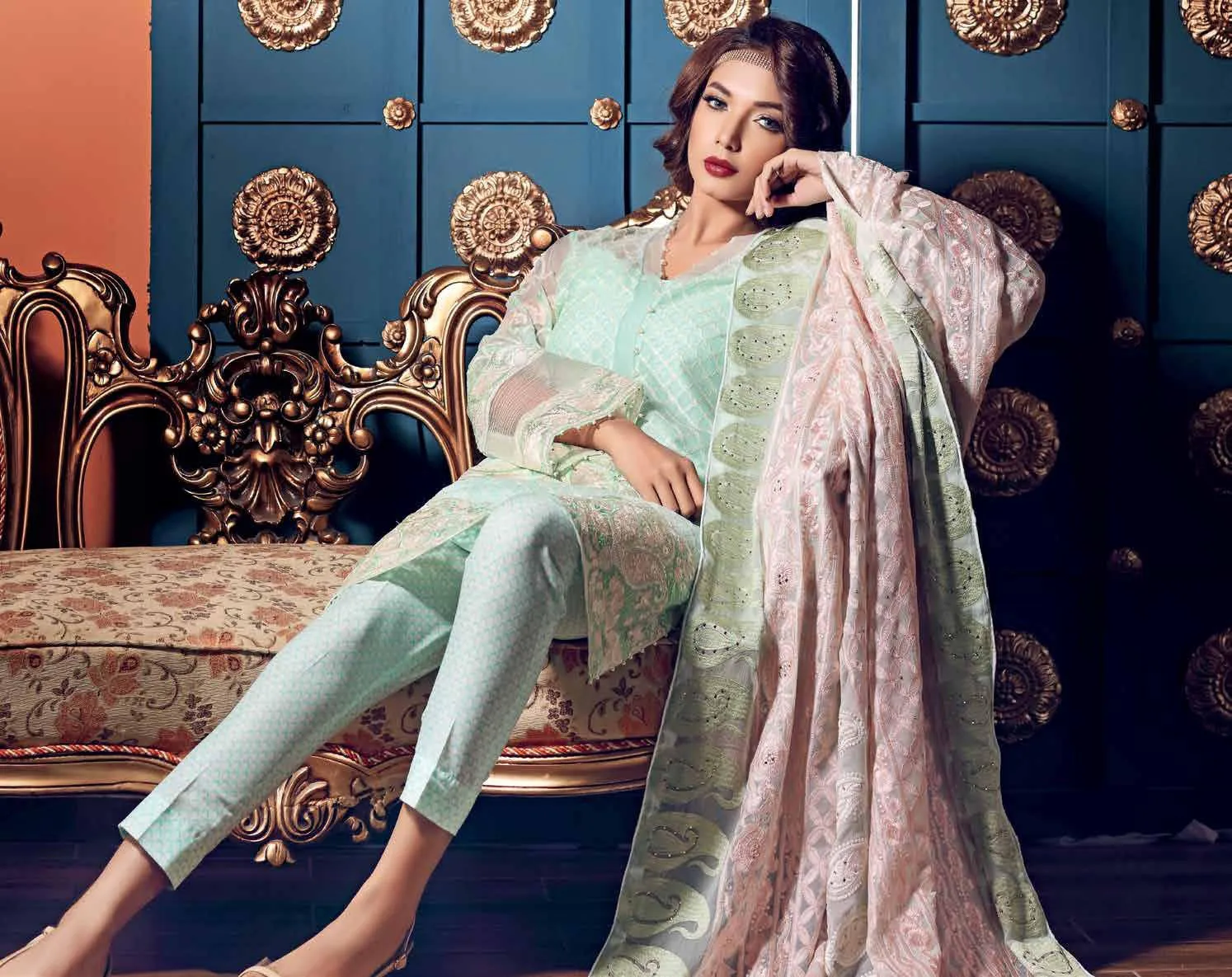 Gul Ahmed Luxury Chiffon Collection - Light Green 3 Pc Premium Embroidered Chiffon PM-203