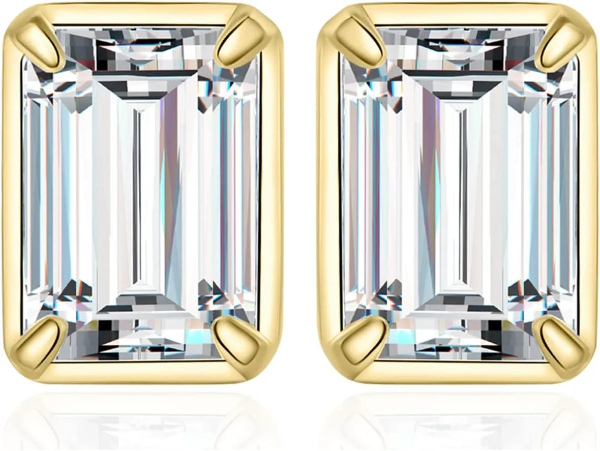 JewelryPalace Emerald Cut 1ct Cubic Zirconia Solitaire Stud Earrings for Women, 925 Sterling Silver 14k White Yellow Rose Gold Plated Earrings for Her, Classic Simulated Diamond Earrings Jewelry Sets