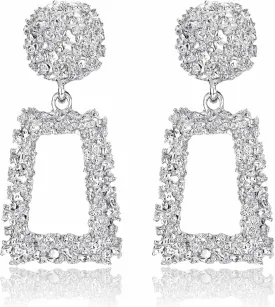 Jstyle Gold Statement Clip On Earrings for Women, Big Rectangle Geometric Dangle Clip Earrings Fashion Large Gold Silver Hot Pink Drop Earrings for Women Non Pierced