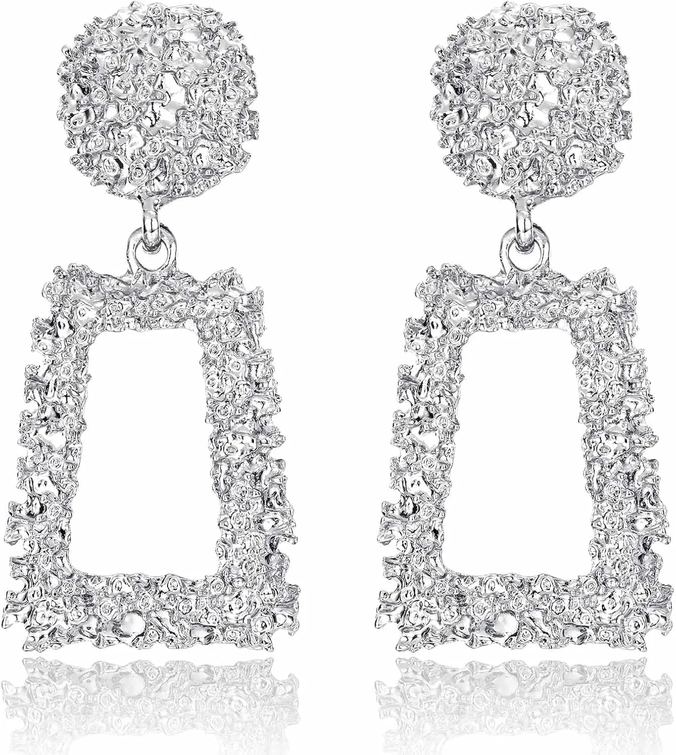 Jstyle Gold Statement Clip On Earrings for Women, Big Rectangle Geometric Dangle Clip Earrings Fashion Large Gold Silver Hot Pink Drop Earrings for Women Non Pierced