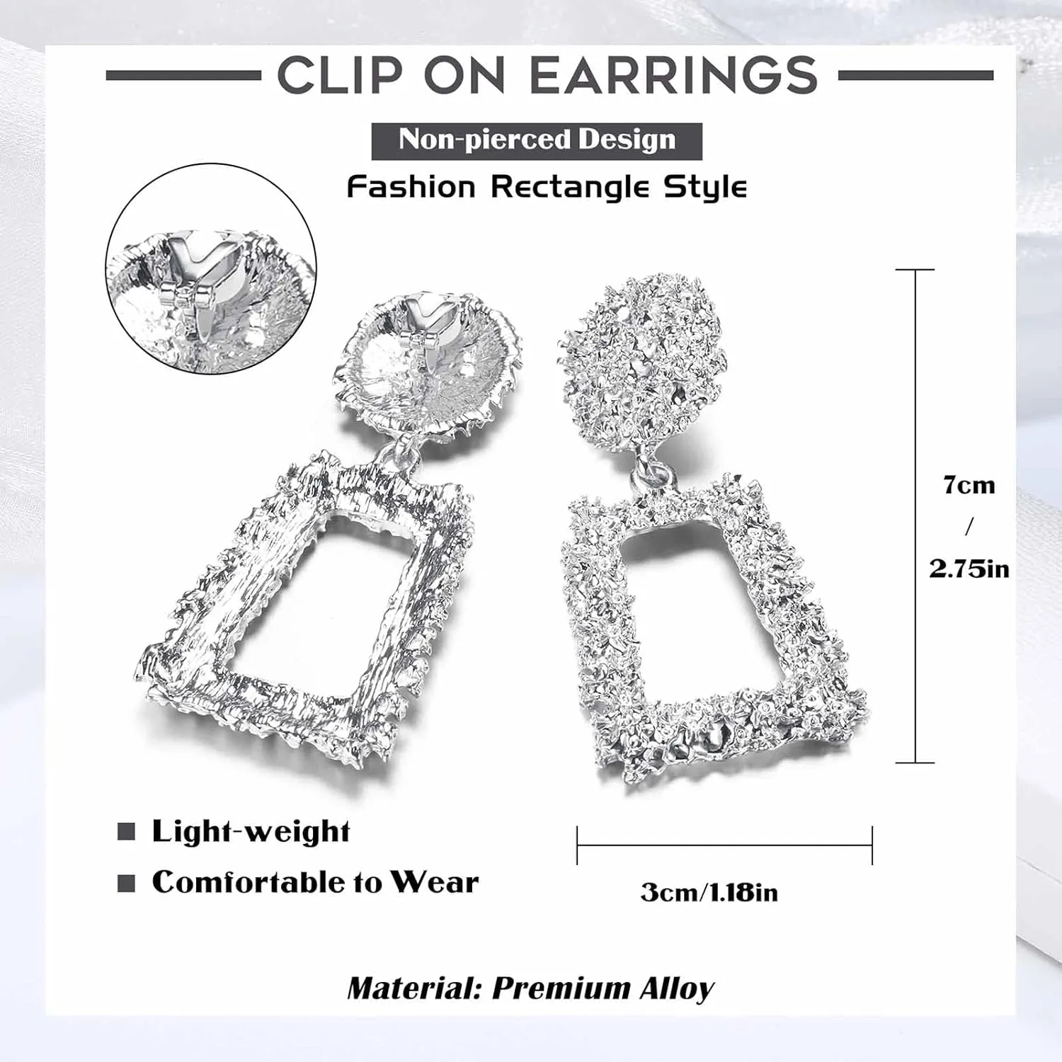 Jstyle Gold Statement Clip On Earrings for Women, Big Rectangle Geometric Dangle Clip Earrings Fashion Large Gold Silver Hot Pink Drop Earrings for Women Non Pierced