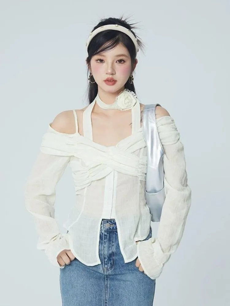 Lace chiffon shirt【s0000004068】
