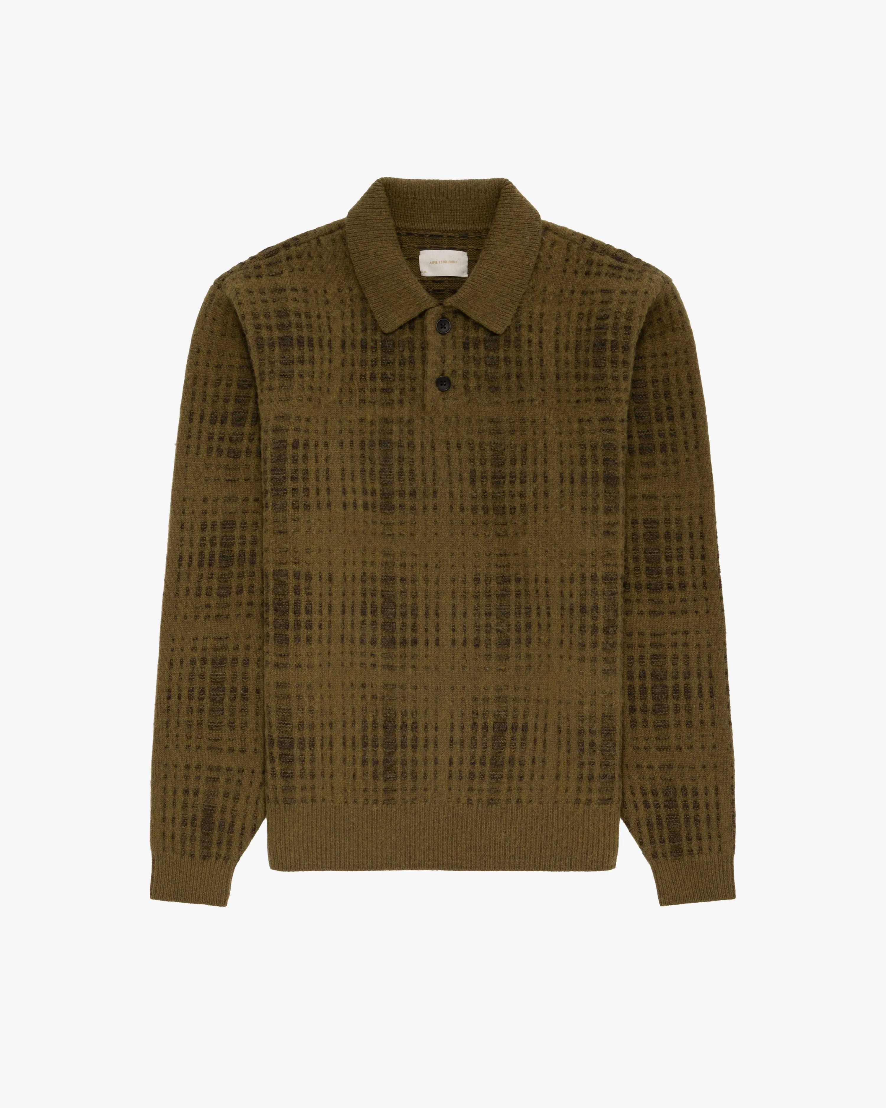 Long-Sleeve Shadow Plaid Polo