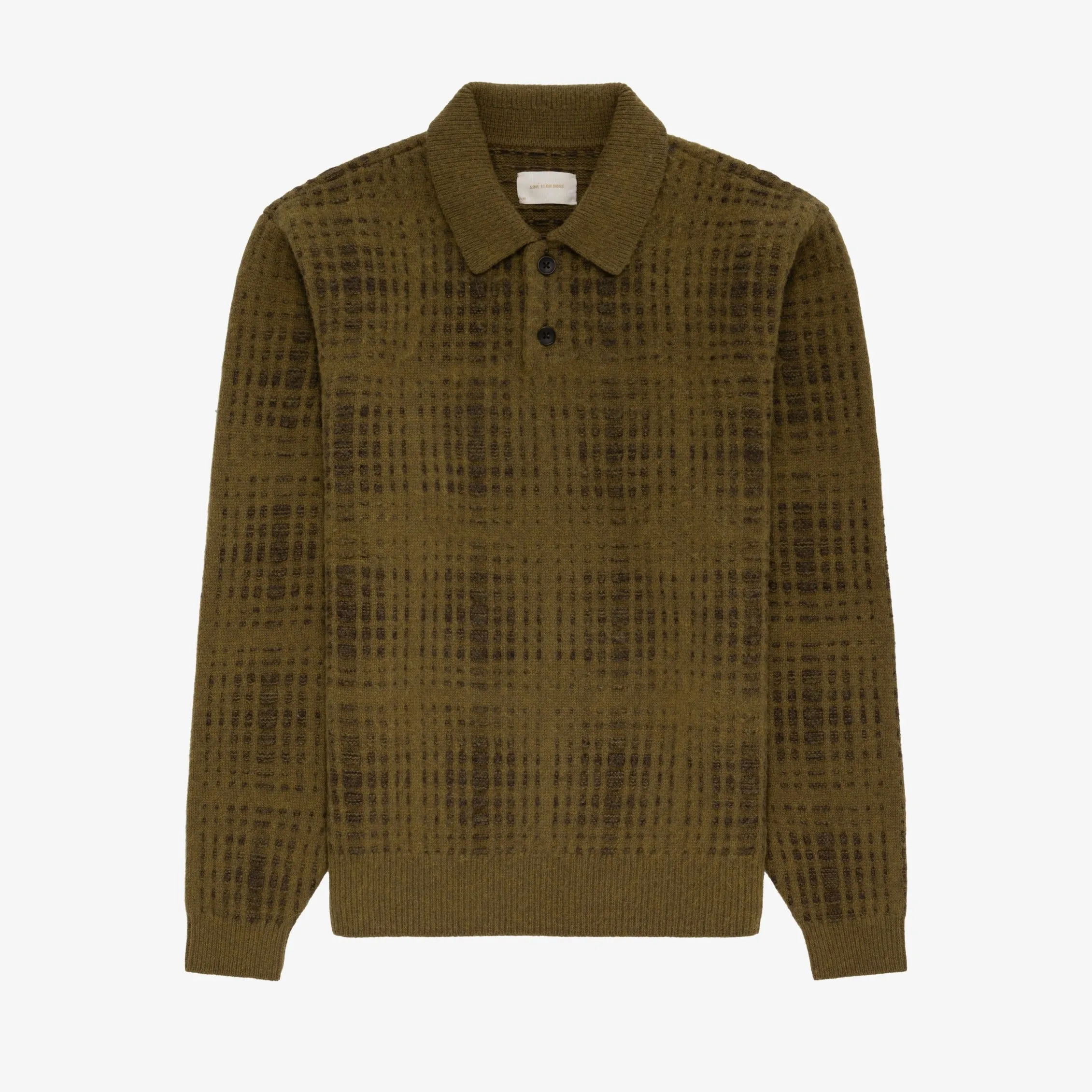 Long-Sleeve Shadow Plaid Polo