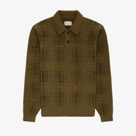 Long-Sleeve Shadow Plaid Polo