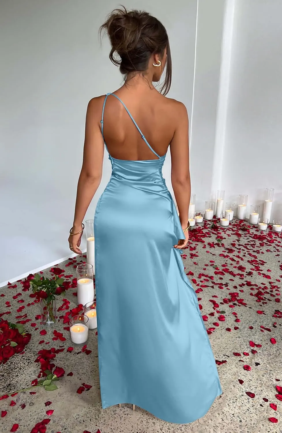Memoriesea Women's Sexy One Shoulder High Split Cocktail Wedding Party Maxi Dress