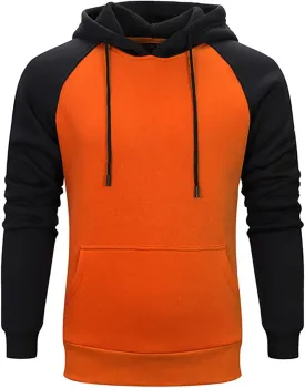 Mens Hoodies Pullover Midweight Fleece Color Block Hooded Sweatshirt with Pockets Casual Long Sleeve