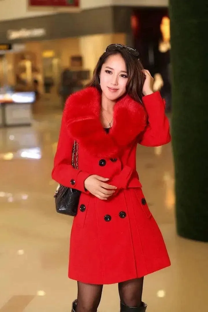Mid-length Winter Coat With Woolen Collar And