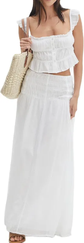 NUFIWI Women Flowy Maxi Skirt 2 Piece Outfits Y2k Tie Up Cami Top Frill Ruffle Long Skirt Matching Set Sundress