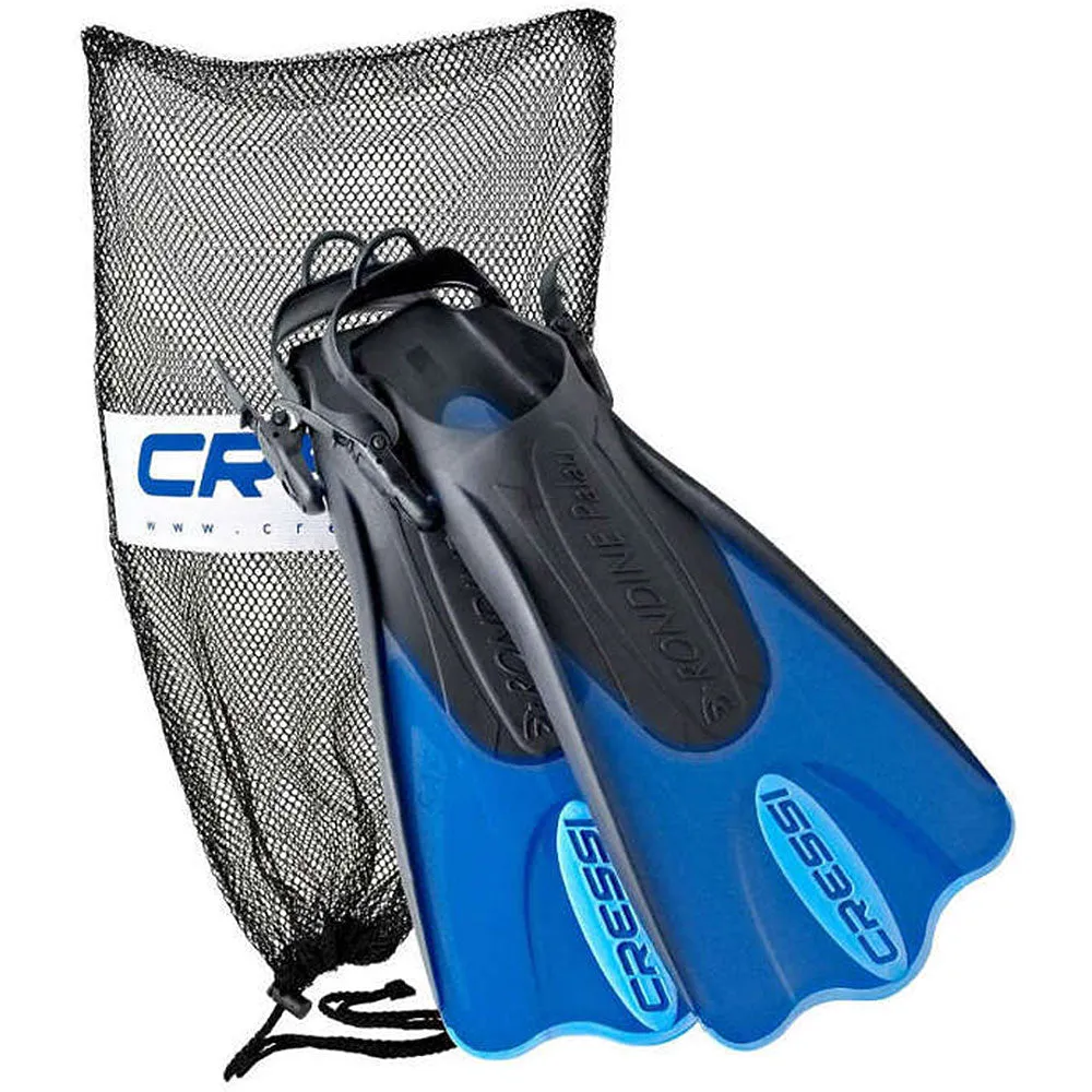 Open Box Cressi Palau Short Fins with Mesh Bag Snorkel Packages - Blue-SMMD