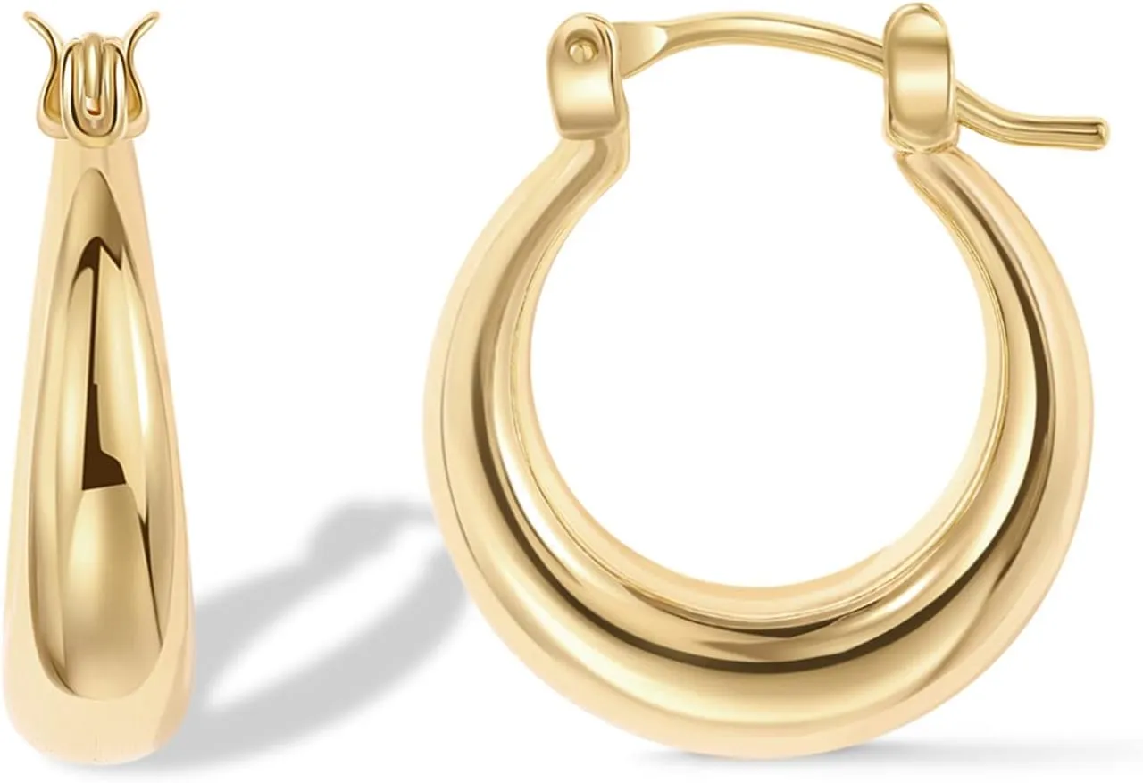 PAVOI 14K Gold Plated Sterling Silver Posts Oval Chunky Hoop Earrings for Women - Trendy Statement Thick Gold Hoops - Lightweight Dangle Earrings