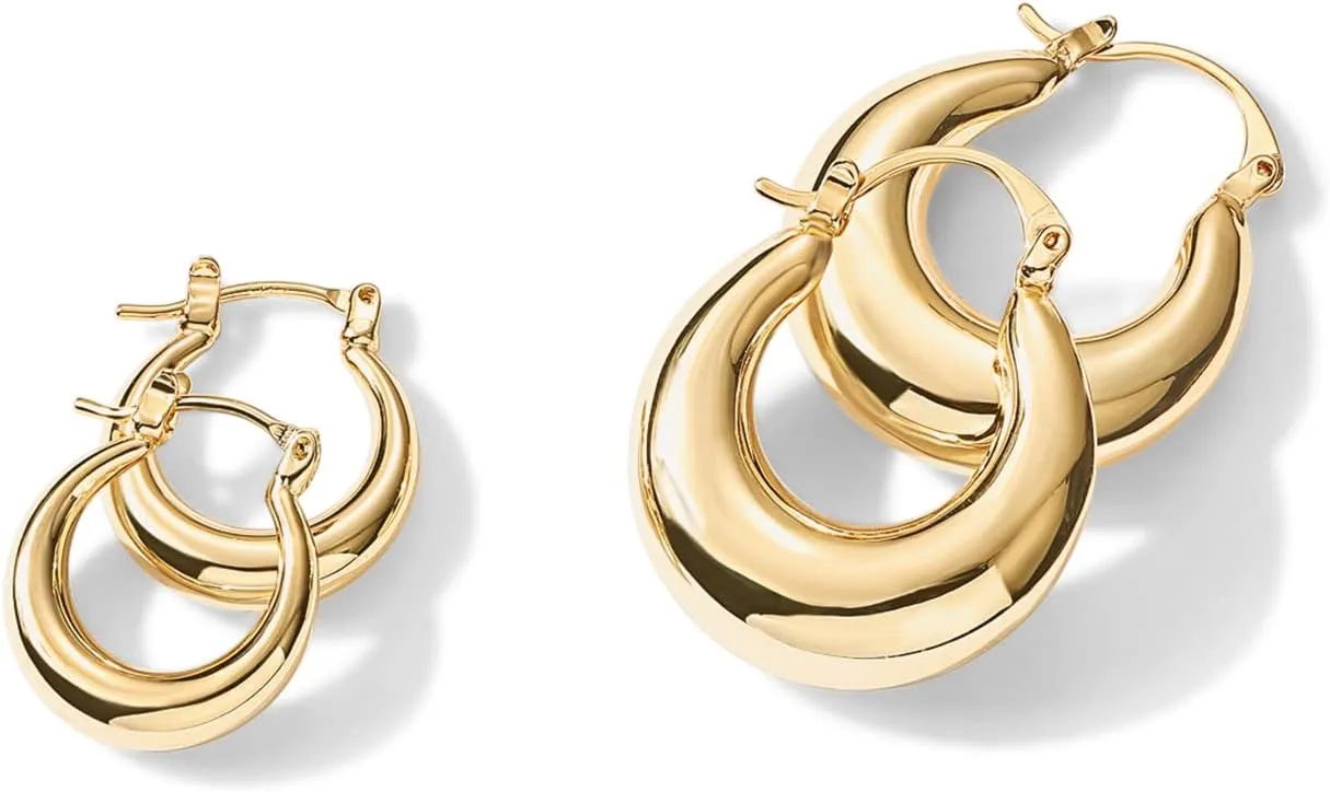 PAVOI 14K Gold Plated Sterling Silver Posts Oval Chunky Hoop Earrings for Women - Trendy Statement Thick Gold Hoops - Lightweight Dangle Earrings