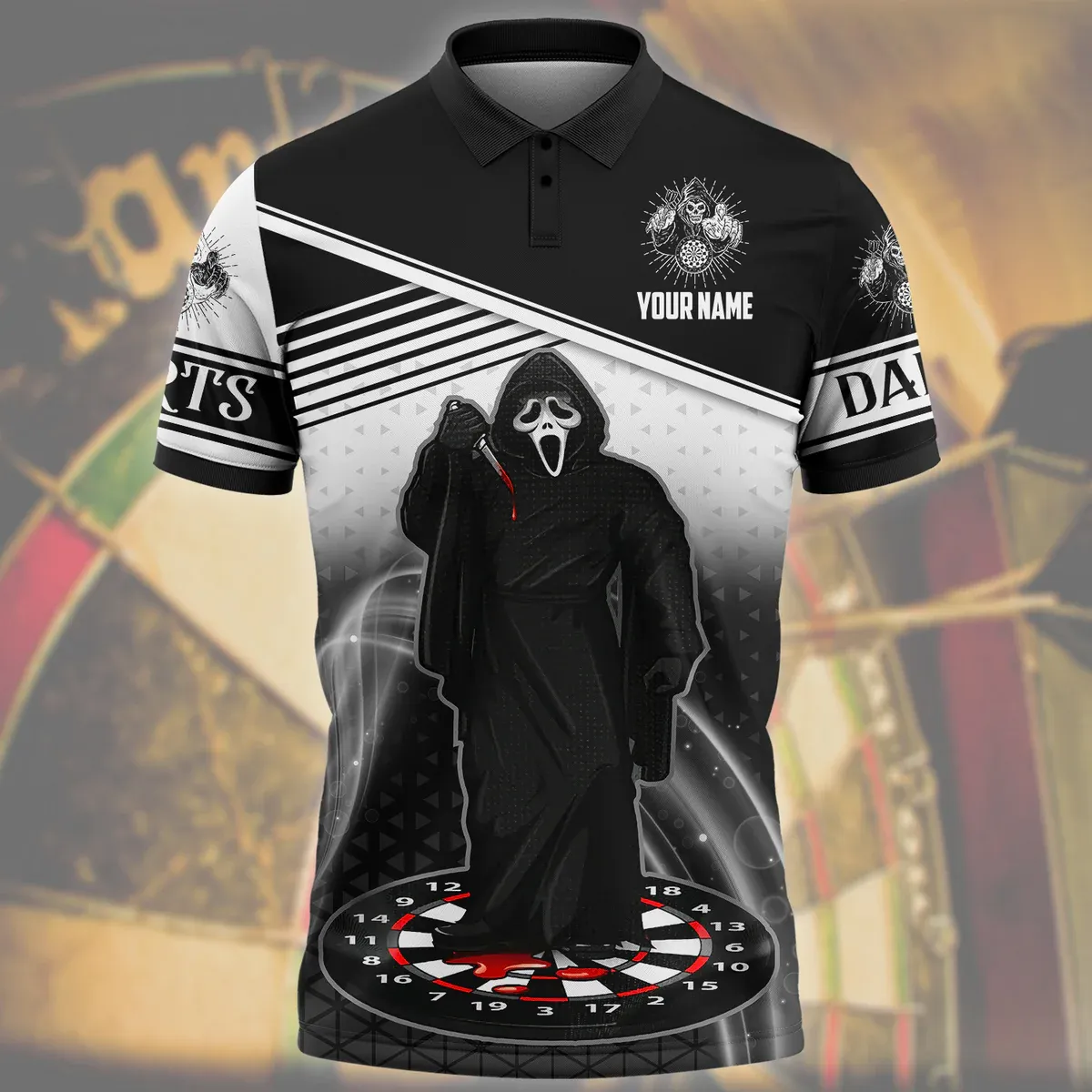 Personalized Dart Horror Polo Shirt, Custom Name Unisex Shirt for Dart Player, Dart Team