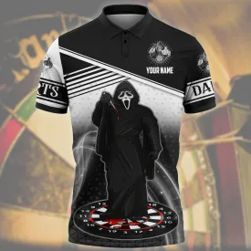 Personalized Dart Horror Polo Shirt, Custom Name Unisex Shirt for Dart Player, Dart Team